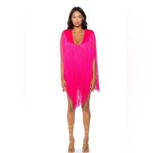Akira Stevie Deep V Bandage With Fringe Mini Dress